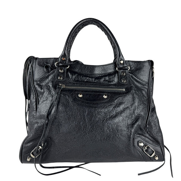 Balenciaga Handbags - Balenciaga City Leather Shoulder Bag Black Silver